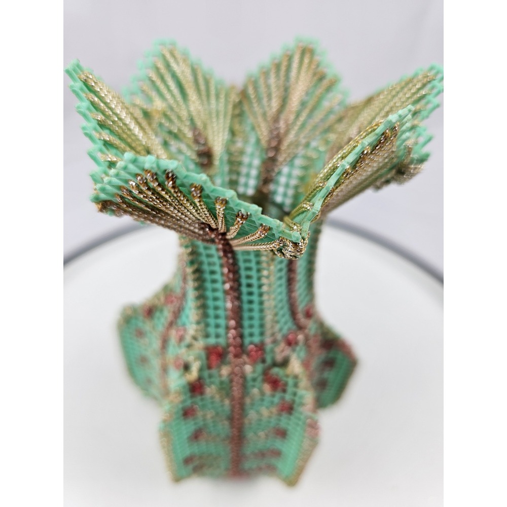 Unique Mint Green Gold Accent Vase Vintage Style Table Decor Flower Holder